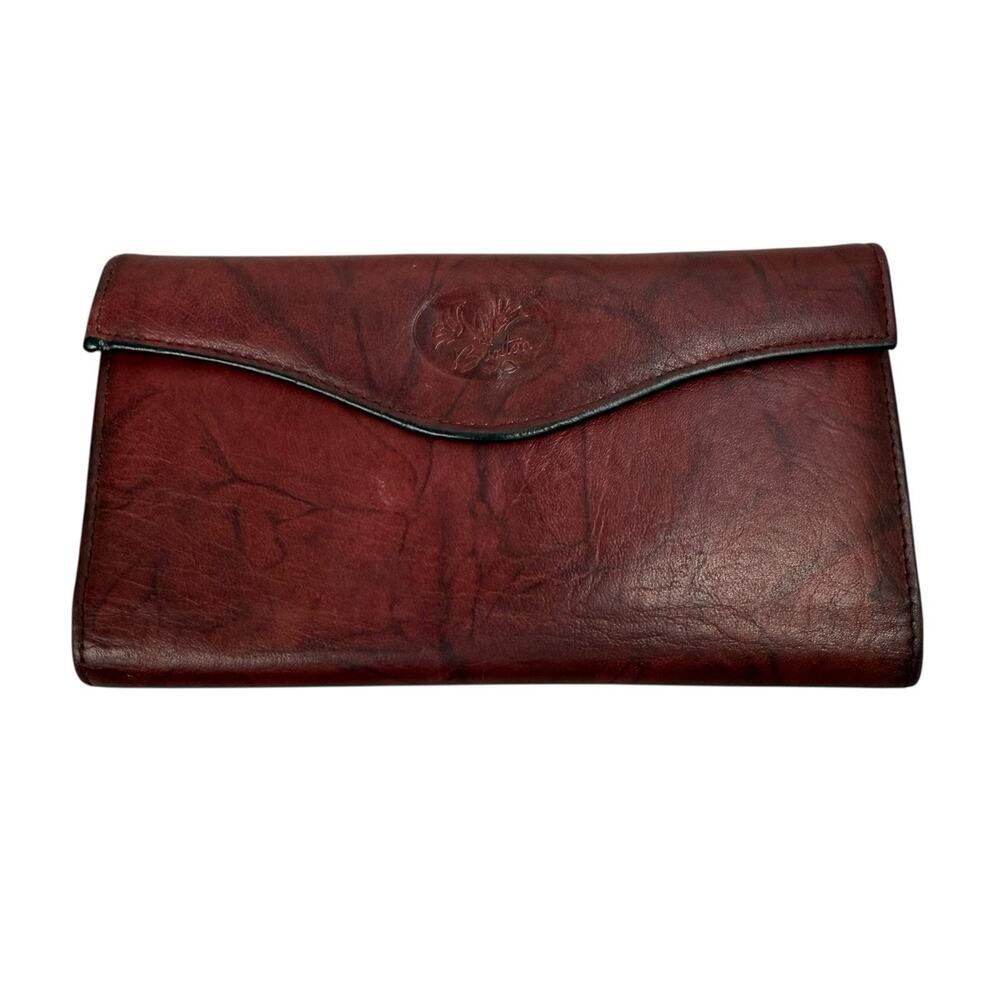 Buxton Wallet Top Grain Cowhide Leather Red Marbled Billfold Kisslock Checkbook